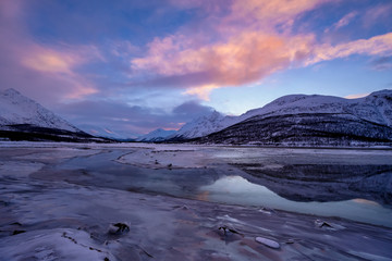 Langrasmoen mountain with Lakselva river in Northern Norway
