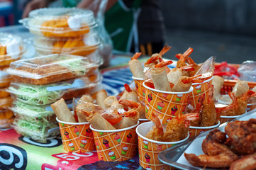 Thailand breakfast hawker Halal stall selling all kinds of foods in Aonang, Krabi.