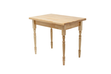 Wooden modern table isolated on white background. Kitchen dining table.