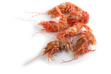 Shrimps isolated on white (northern Bering shrimp)