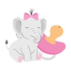 cute elephant female with pacifier isolated icon vector illustration design