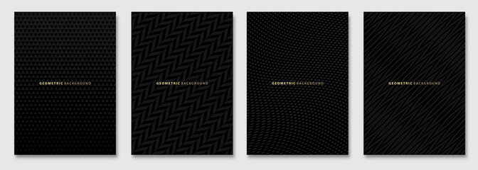 Vector abstract background, dark subtle creative wave patterns, geometric gradient texture. Deluxe Minimal pattern design. Black Modern Cover templates set.