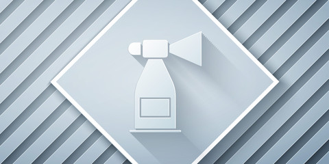 Paper cut Air horn icon isolated on grey background. Sport fans or citizens against government and corruption. Paper art style. Vector Illustration
