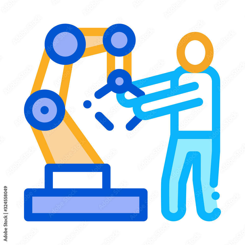Poster man and robot arm icon vector. outline man and robot arm sign. isolated contour symbol illustration