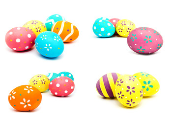 Collection of photos perfect colorful handmade painted easter eggs isolated