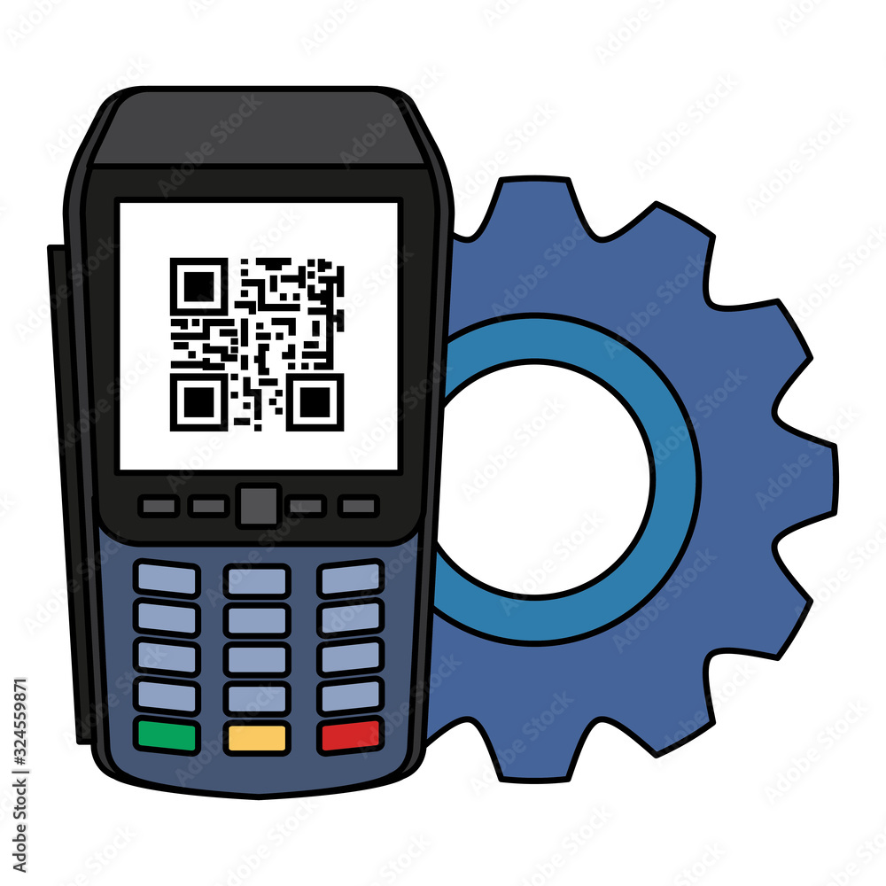 Poster dataphone with scan code qr and gear vector illustration design