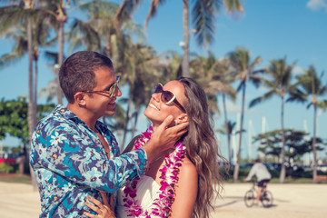 romantic travel destination happy couple in love