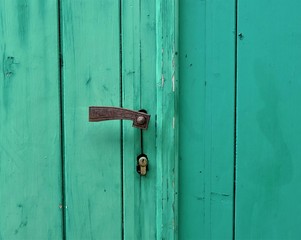 Green old wooden rustic door