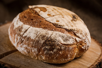 Bread on a cutting Board. Whole-grain rye bread