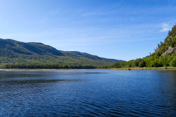 Fototapeta na wymiar Beautiful view of Rivière-éternité national park from the Saguenay Fjord cruise
