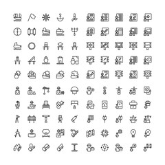 Set of 100 engineer, education outline style icon - vector
