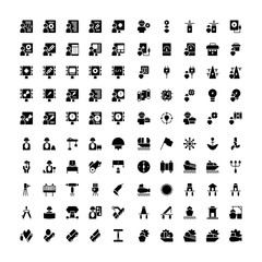 Set of 100 engineer, education glyph style icon - vector