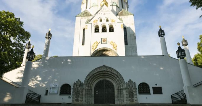 The Russian memorial church in the city of Leipzig, Germany. Build to commemorate the Russians who fought in the battle of nations against Napoleon. A time lapse video at the entrance 