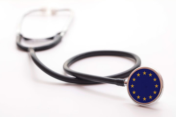 Europe healthcare concept. Medical stethoscope with country flag