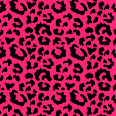 Seamless black and pink leopard pattern. Vector illustration. 