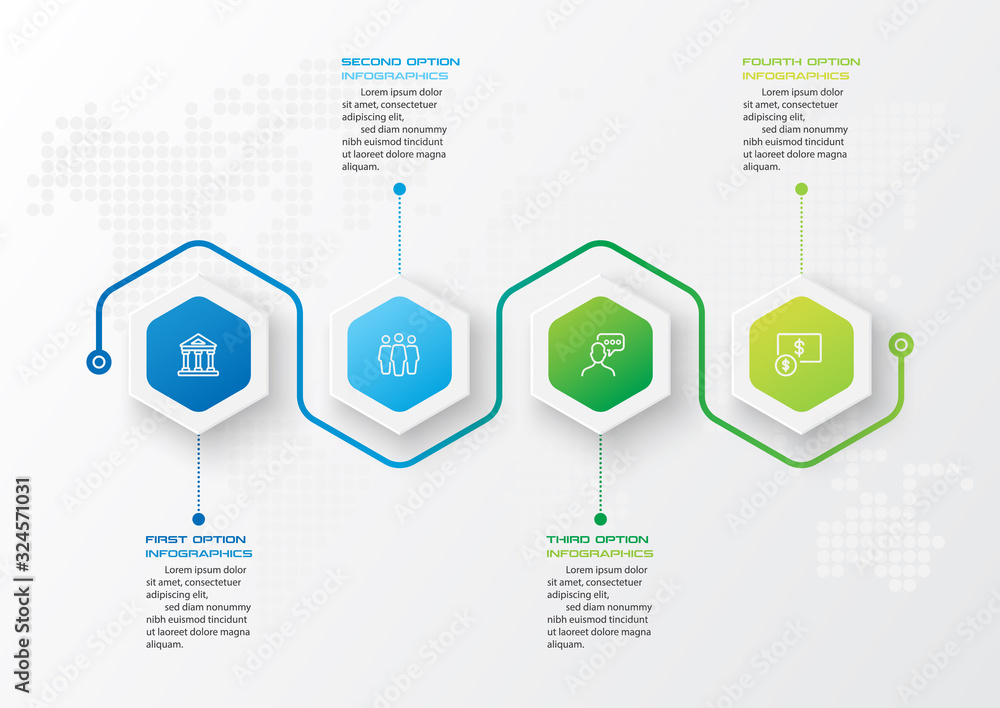 Poster abstract business infographics template with 4 hexagon in white color background