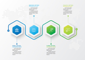 Abstract business infographics template with 4 hexagon in white color background
