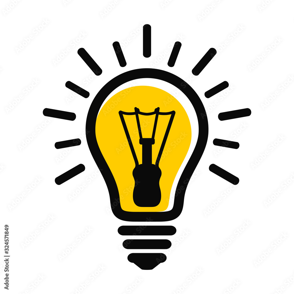 Aufkleber Abstract yellow light bulb icon with rays. Idea and creativity symbol. EPS10 vector file