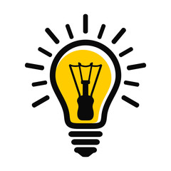 Abstract yellow light bulb icon with rays. Idea and creativity symbol. EPS10 vector file