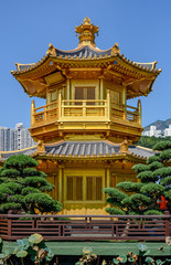 Fototapeta na wymiar The Golden Pavilion of Perfection in Nan Lian Garden, Hong Kong.