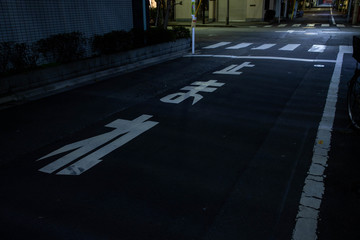 【東京都台東区】夜の街の道路の停止線