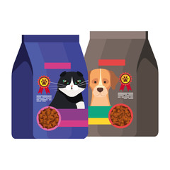 bags of food for cat and dog vector illustration design
