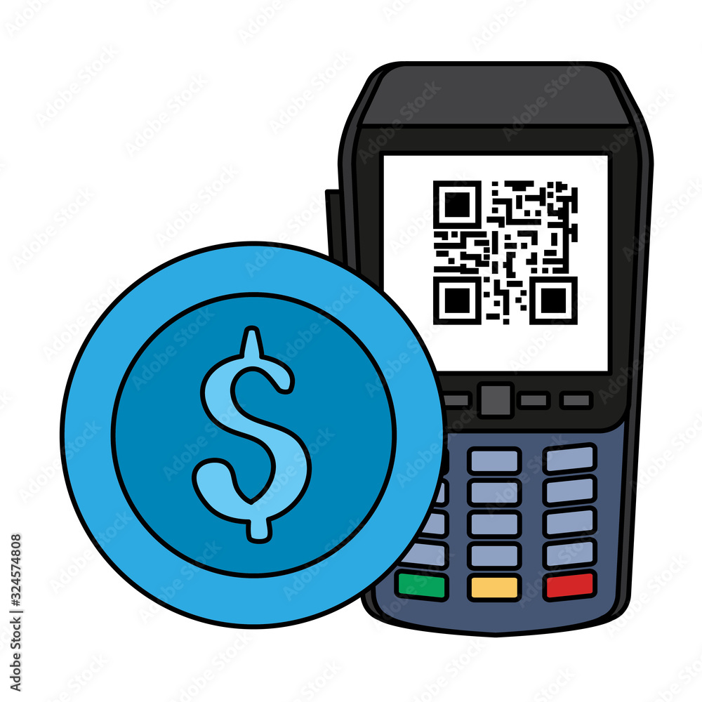 Poster dataphone with scan code qr and coin vector illustration design