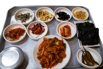 a Korean home meal with various kinds of food