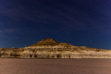 Night. The Ustyurt Plateau. District of Boszhir. The bottom of a dry ocean Tethys. Rocky remnants. Kazakhstan. long shutter speed