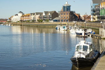 Boats and apartments at Littlehampton, Sussex, England