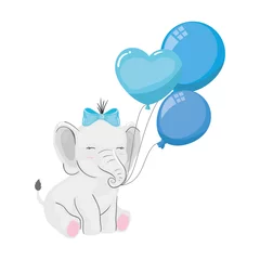 Fototapete Tiere mit Ballon Süßer Elefant mit Ballons Helium isoliert Symbol Vektor Illustration Design
