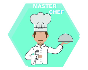 Chef Line Icon stock illustration on Blue Background