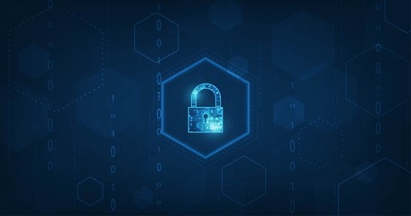 Padlock With Keyhole icon in personal data security Illustrates cyber data or information privacy idea. blue color abstract hi speed internet technology.