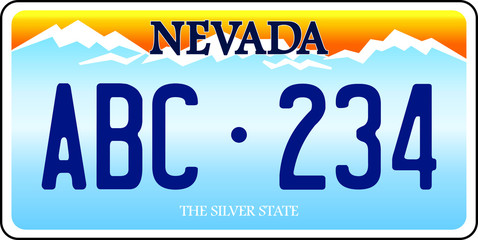 vehicle licence plates marking in Nevada in United States of America