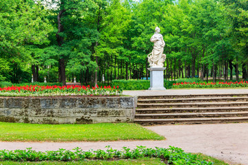 Marble allegorical statue Peace in Pavlovsk park, Russia