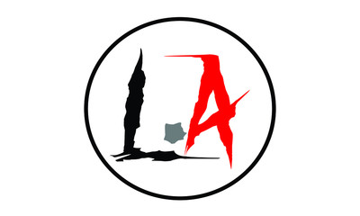 L and A logo of circle shape with plan white background, red touch in alphabet, custom design vector