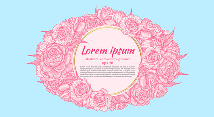 Card with flowers of roses. Floral pattern and place for text insertion. Greeting card or wedding invitation. vector illustration. © Alwih