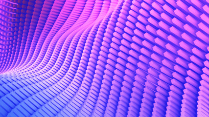 3D rendering. Abstract geometric background made of cubes. Purple and blue shades. Cover poster ad.