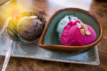 The ice cream is available in blueberry mint and chocolate in a ceramic glaze ready to eat.