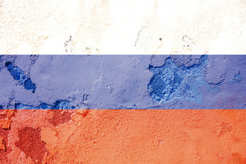 Russia flag painted on a weathered walll, background, texture.
