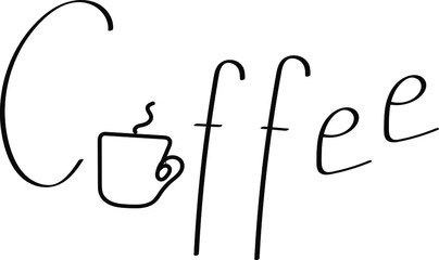 Coffee hand drawn word with cup, lettering for coffee shop. Perfect for coffee shop, cafe menu, logo and other.