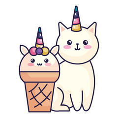 cute ice cream and cat unicorn isolated icon vector illustration design
