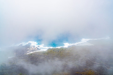 View from the edge of the volcanic crater San Antonio to La Palma, Spain, to the valley and the Altantic Ocean