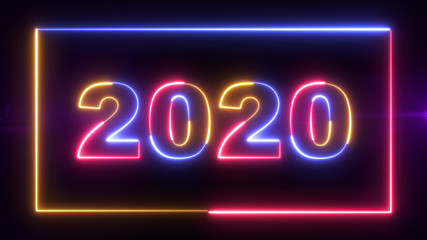 2020 new year colorful signboard in red, blue and yellow