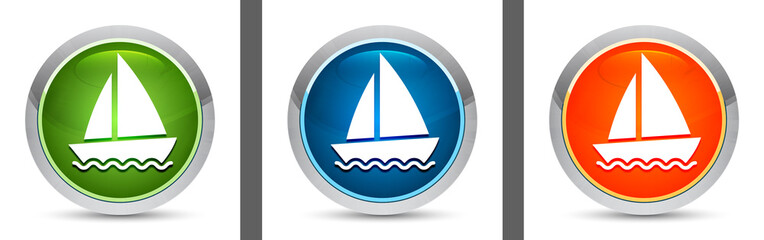 Sailboat icon modern design round button set illustration