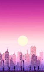 Downtown city wallpaper in the morning and evening landscape wallpaper Illustration vector style Sunlight colorful view background