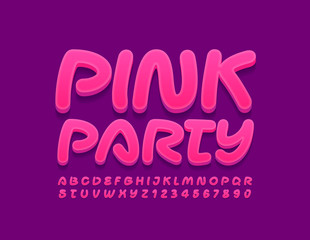 Vector bright logo Pink Party. Stylish 3D Font. Artistic Alphabet Letters and Numbers.