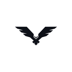 Hawk black icon on white background. Flying bird icon. Abstract logo template for your ideas. 