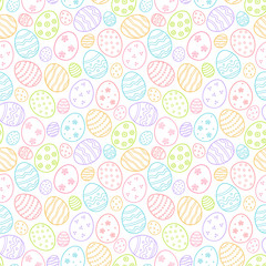 Decorated eggs as a symbol of the great Easter. Seamless pattern in doodle style. Color hand drawn vector illustration