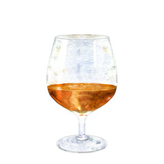 Watercolor illustration of cognac drink.